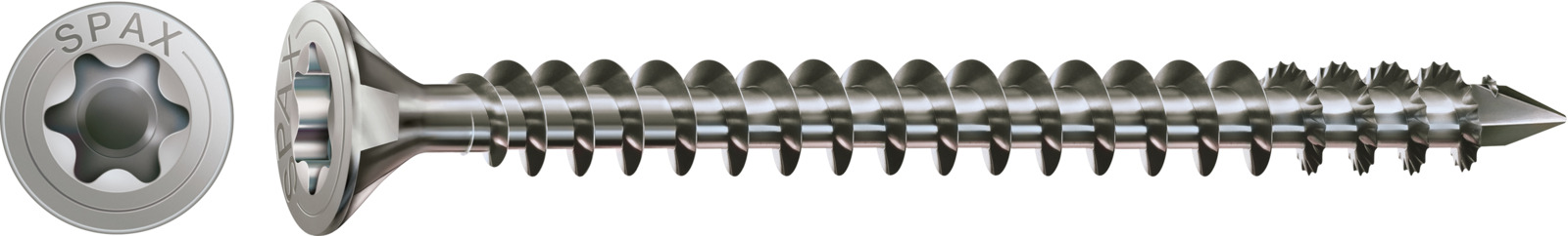 SPAX Edelstahlschraube, Vollgewinde, Senkkopf, T-STAR plus T50, CUT-Spitze, Edelstahl rostfrei A4