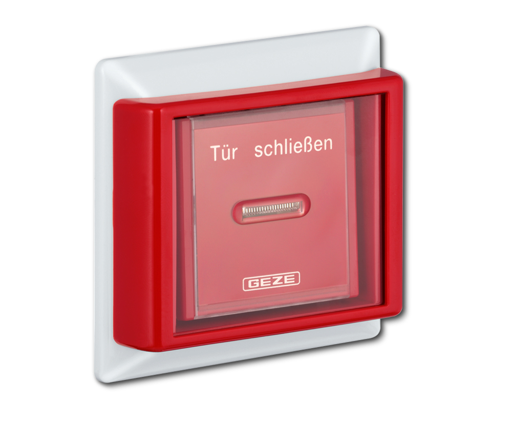 Handauslösertaster GEZE AS 500 mit Glasscheibe, alpinweiß/rot