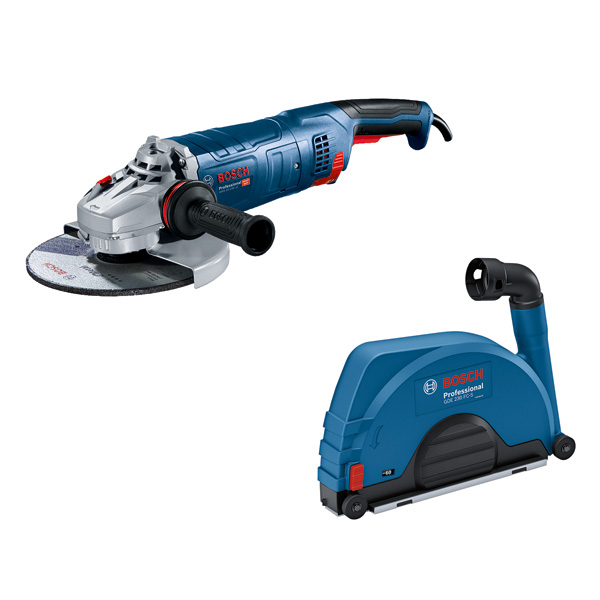 Bosch Kombi-Set: GWS 24-230 JZ + GDE 230 FC-S / 230-mm Winkelschleifer mit Full Cover Absaughaube