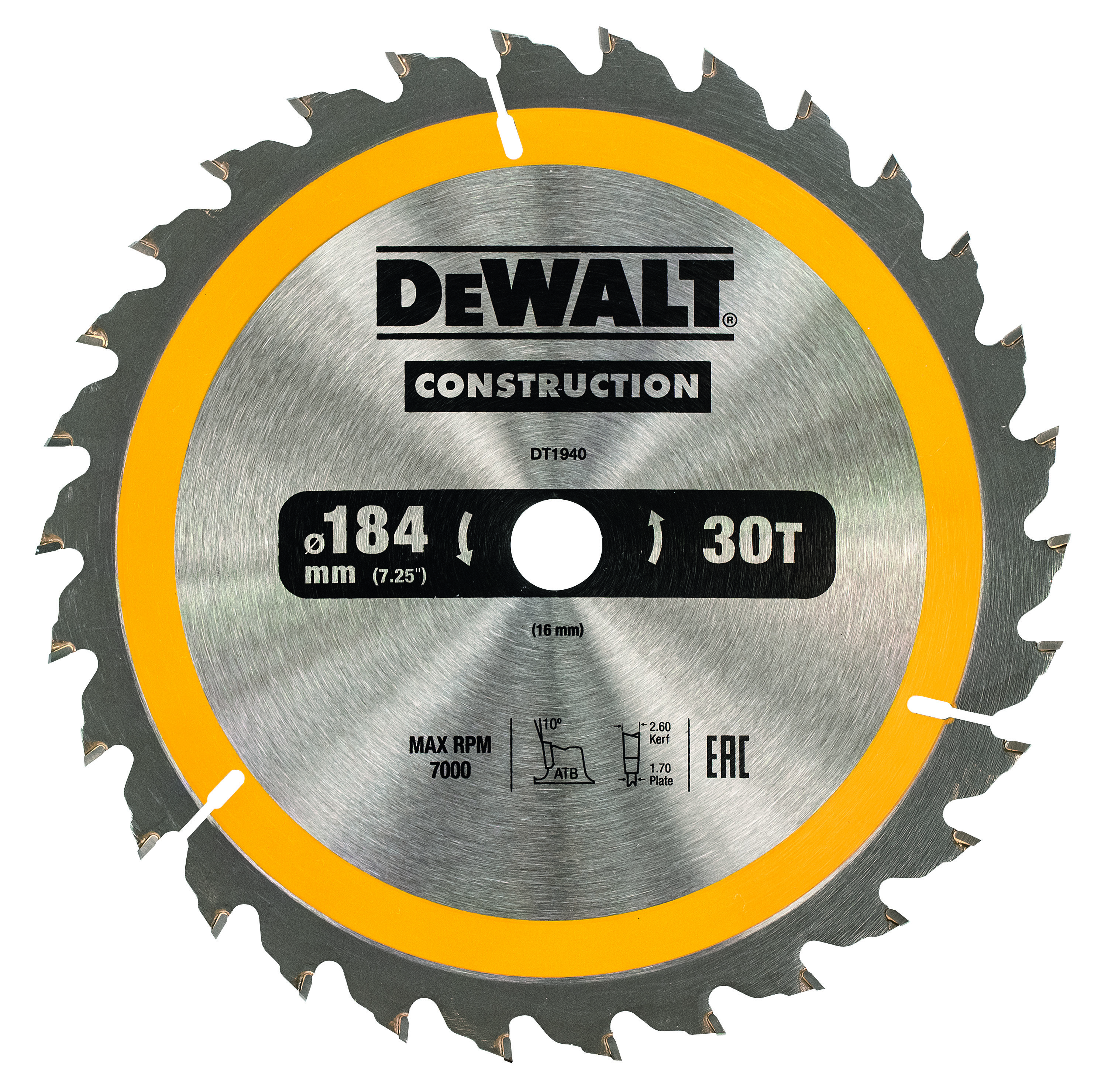 Kreissägeblatt DEWALT Handkreissäge 184/16mm 30WZ